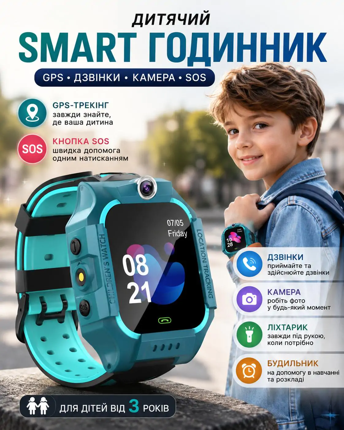 3 дні роботи без підзарядки, smart-годинник з gps-трекером