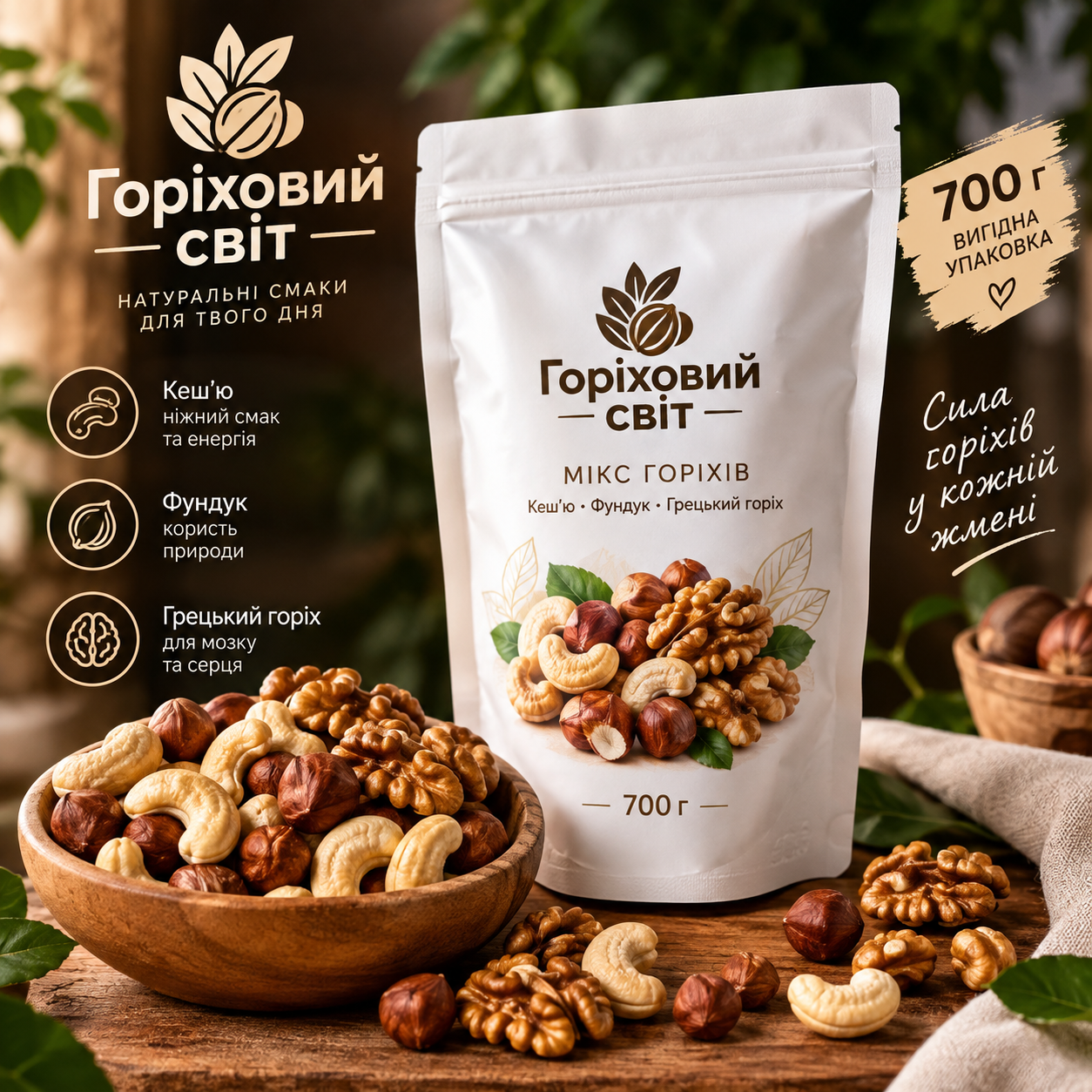 ГОРІХОВИЙ МІКС 700гр У ПАКУВАННІ